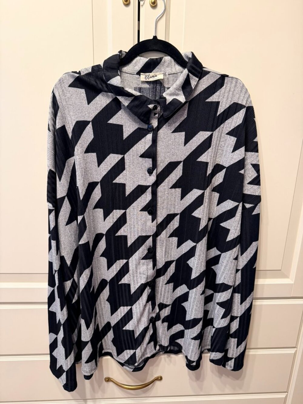 BLUMIN APPAREL Women’s Houndstooth Button-Up Tunic Blouse (Plus Size 3XL) NEW!!!